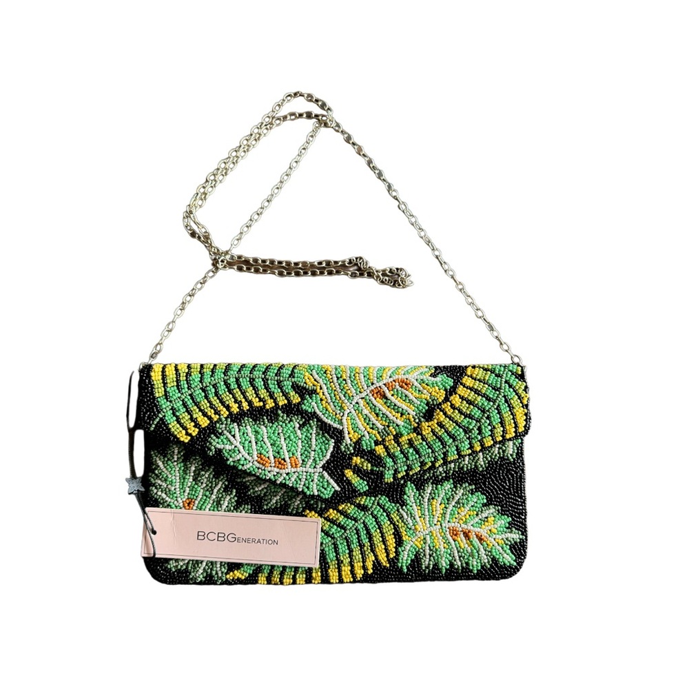 BCBGeneration Beaded Leaf Design Chain Strap Crossbody Bag